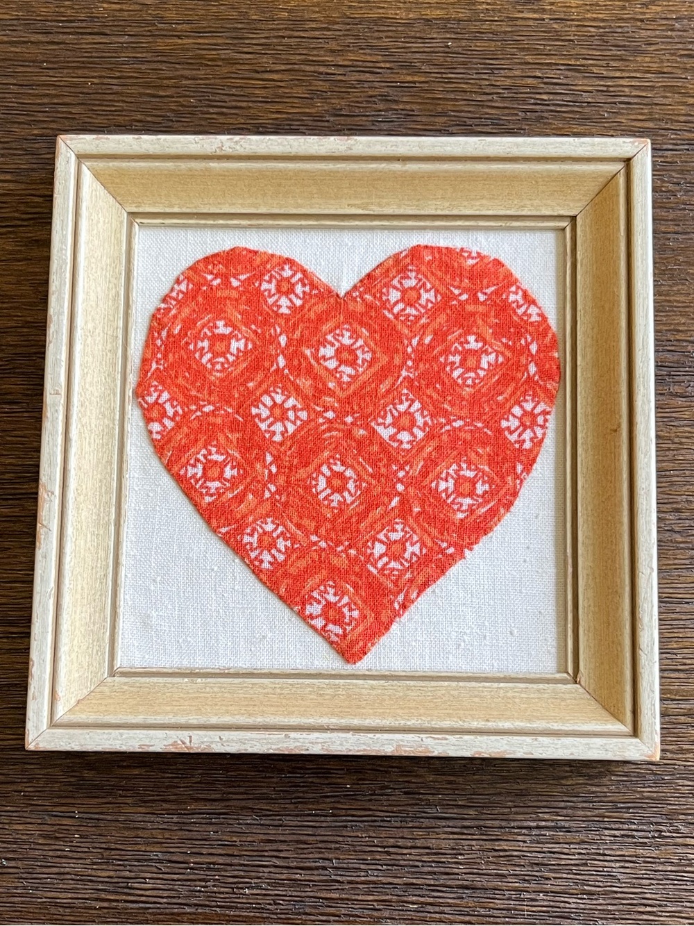 Vintage Orange Heart Quilt Square Wood Frame